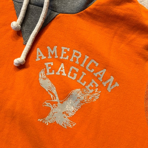 American Eagle Logo Hoodie Hooded Sweatshirt Classic Fit Size XXL Gray Orange - Picture 2 of 7